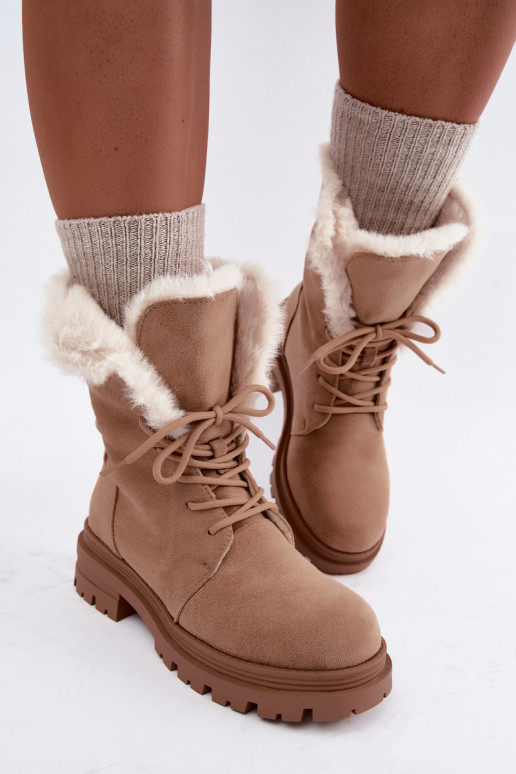 Ivory warm lace-up ankle boots with fur inside Heloise