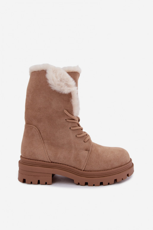 Ivory warm lace-up ankle boots with fur inside Heloise