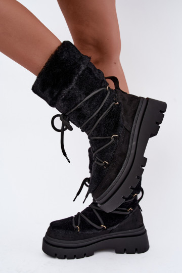Black snow boots with fur and platform Illyria