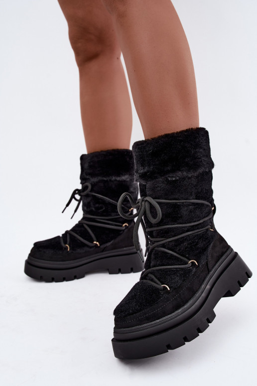 Black snow boots with fur and platform Illyria