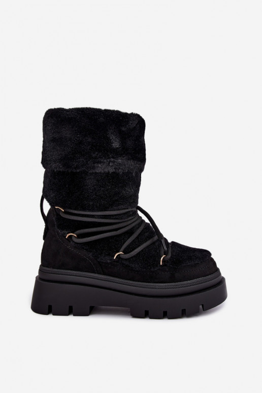 Black snow boots with fur and platform Illyria