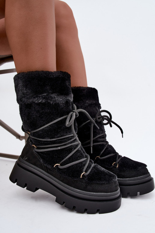 Black snow boots with fur and platform Illyria