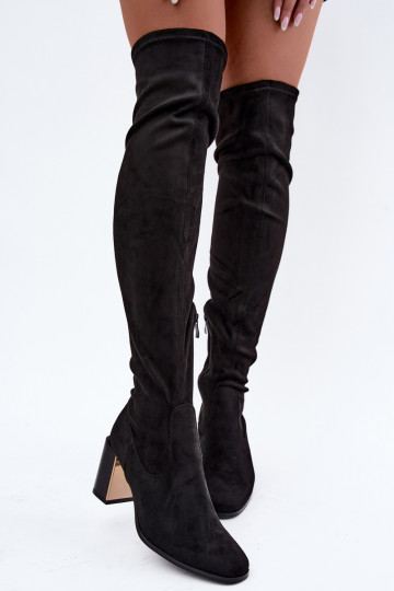 Black suede over-the-knee boots with heels Primelle