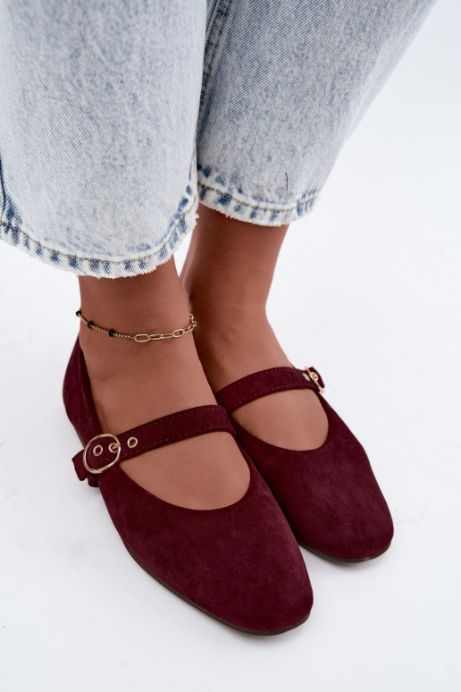 Mary Jane style ballet flats in burgundy color Nolenne
