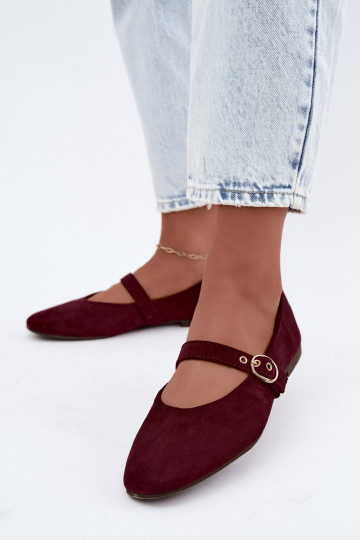 Mary Jane style ballet flats in burgundy color Nolenne 2