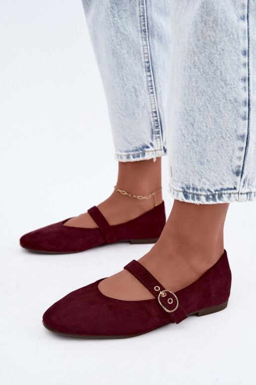 Mary Jane style ballet flats in burgundy color Nolenne