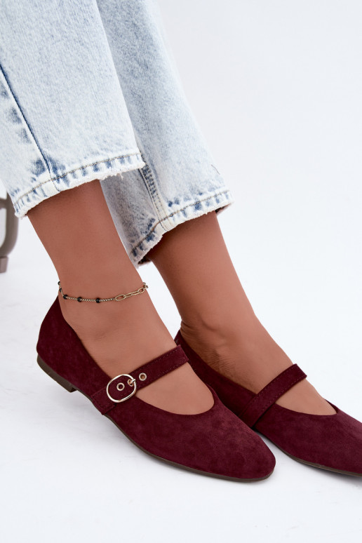 Mary Jane style ballet flats in burgundy color Nolenne