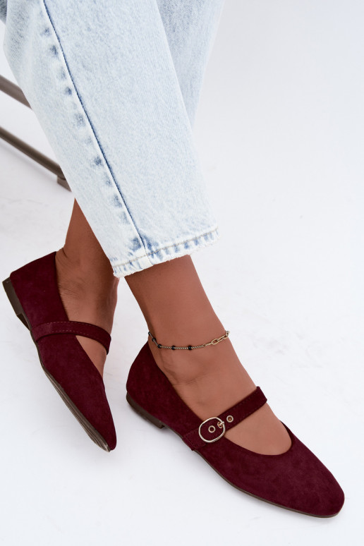Mary Jane style ballet flats in burgundy color Nolenne