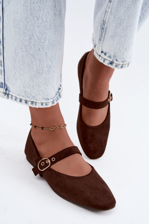 Mary Jane style ballet flats in chocolate color Nolenne