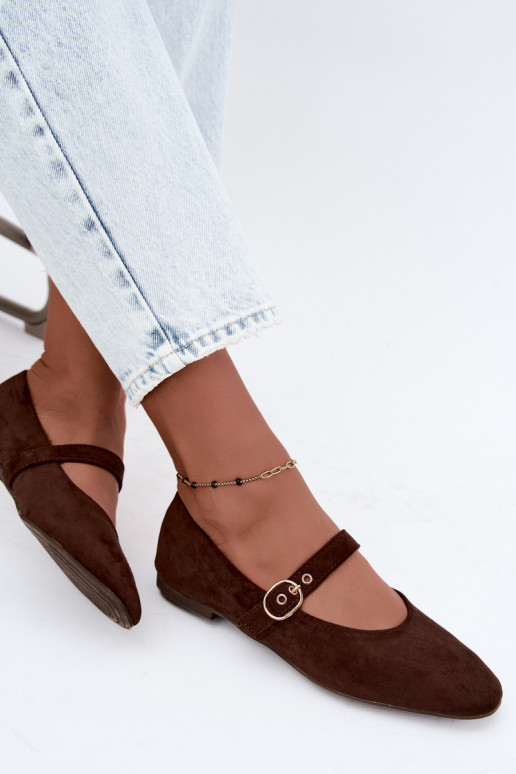 Mary Jane style ballet flats in chocolate color Nolenne