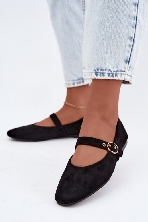 Mary Jane style ballet flats in black color Nolenne