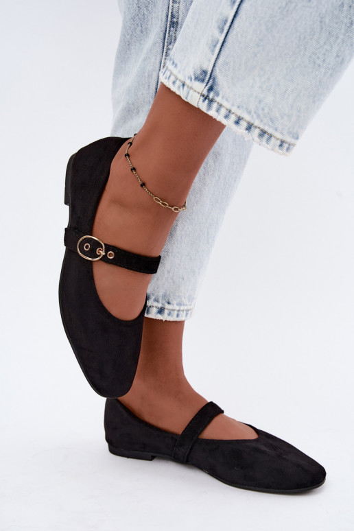 Mary Jane style ballet flats in black color Nolenne