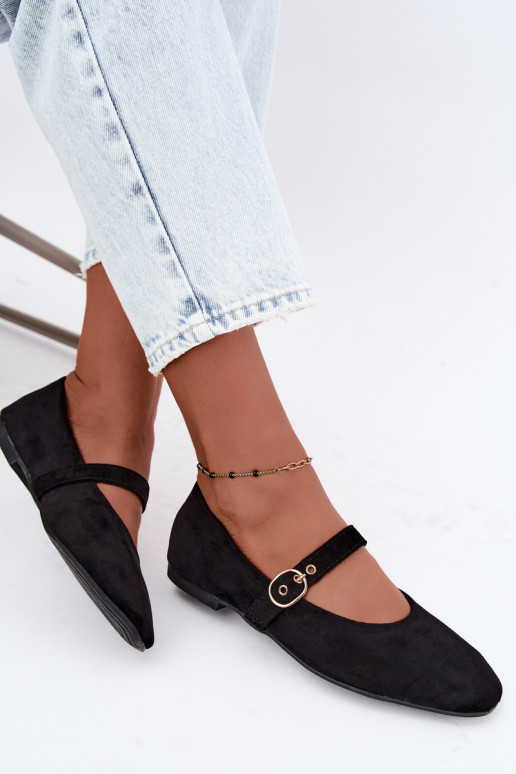 Mary Jane style ballet flats in black color Nolenne