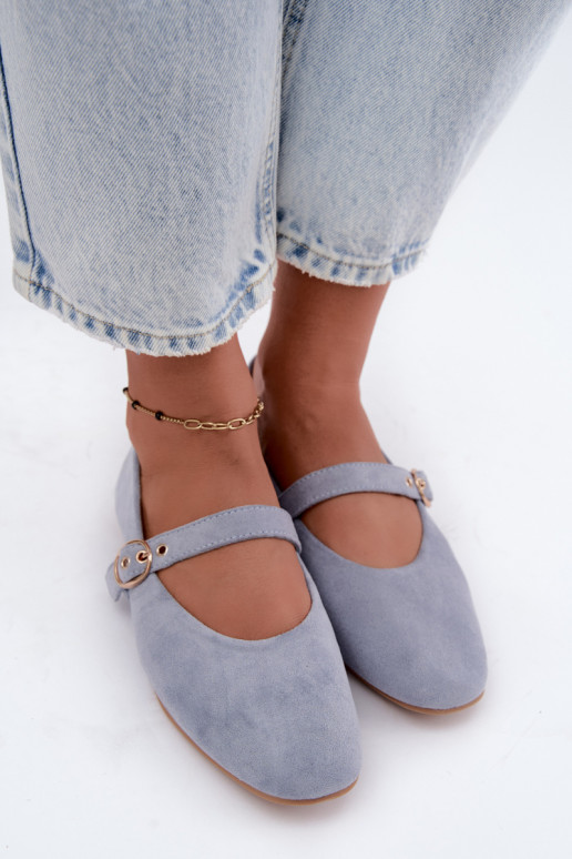 Mary Jane style ballet flats in blue color Nolenne