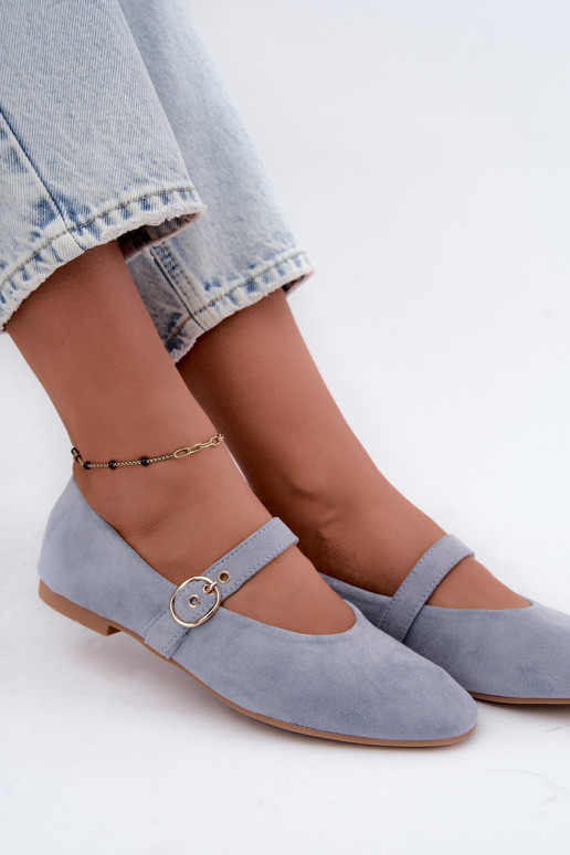 Mary Jane style ballet flats in blue color Nolenne