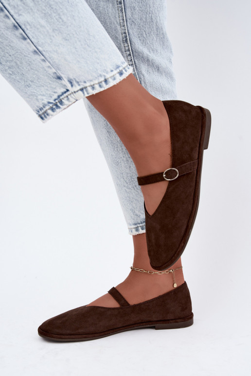Barefoot type ballet flats with straps in chocolate color Rhoselle