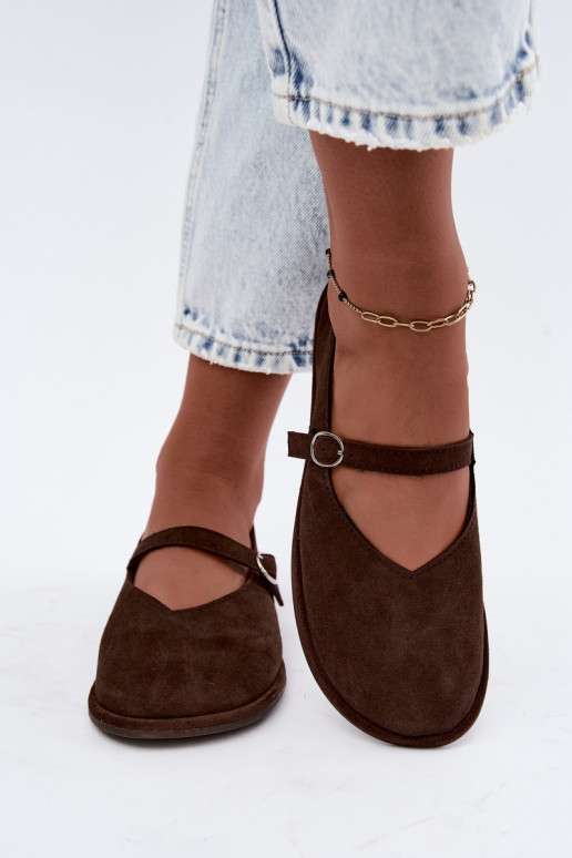 Barefoot type ballet flats with straps in chocolate color Rhoselle