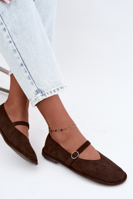 Barefoot type ballet flats with straps in chocolate color Rhoselle
