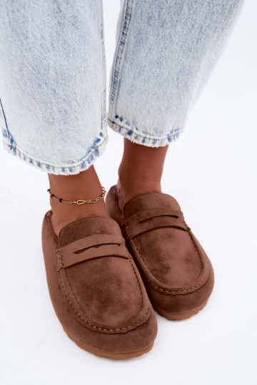 Women's moccasins with open heel, fleece-lined inside, brown color Sabrielle