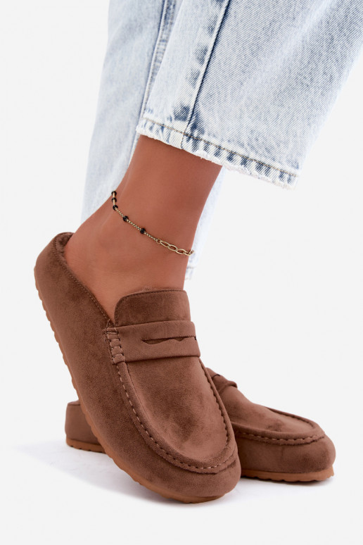 Women's moccasins with open heel, fleece-lined inside, brown color Sabrielle