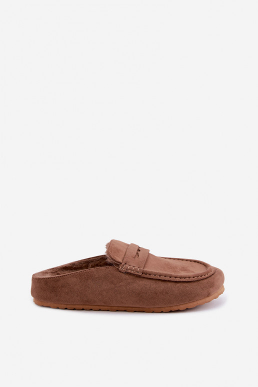 Women's moccasins with open heel, fleece-lined inside, brown color Sabrielle
