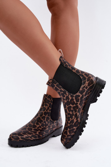 Gumowe buty damskie z elastycznymi wstawkami i wzorem w panterkę Ciariel