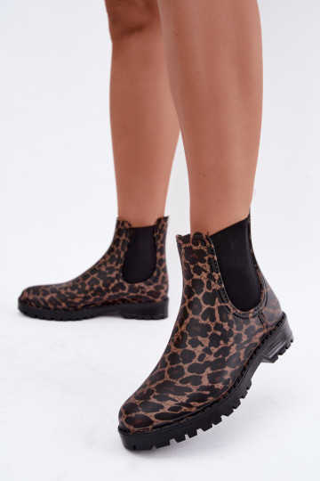 Gumowe buty damskie z elastycznymi wstawkami i wzorem w panterkę Ciariel 2