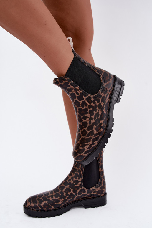 Gumowe buty damskie z elastycznymi wstawkami i wzorem w panterkę Ciariel