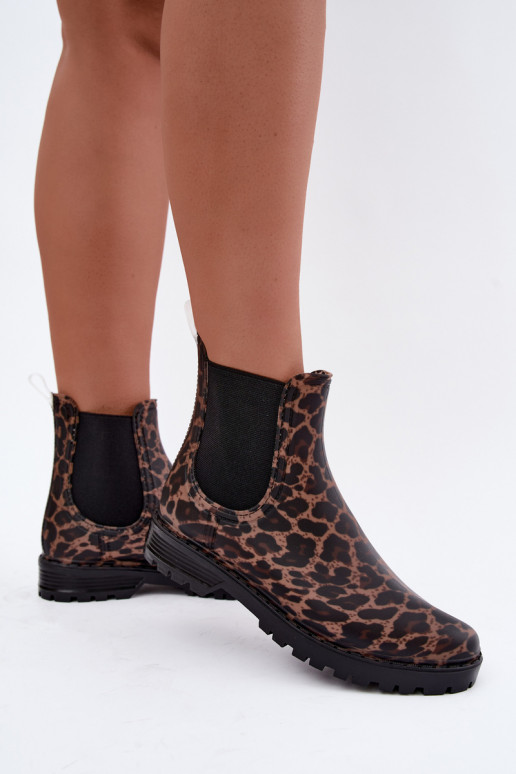 Gumowe buty damskie z elastycznymi wstawkami i wzorem w panterkę Ciariel