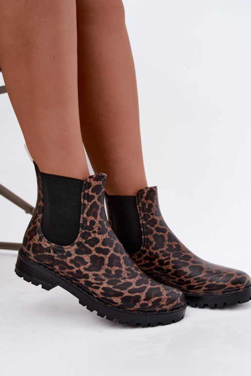 Gumowe buty damskie z elastycznymi wstawkami i wzorem w panterkę Ciariel
