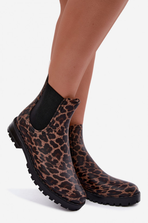 Gumowe buty damskie z elastycznymi wstawkami i wzorem w panterkę Ciariel