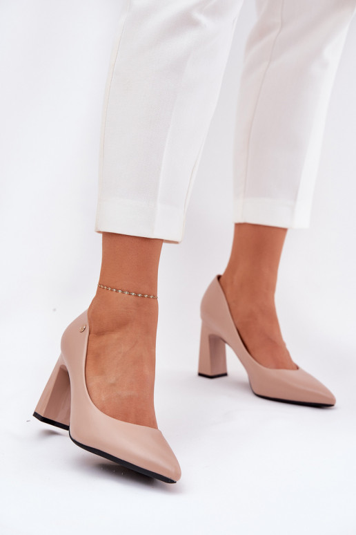 Elegant style heeled shoes Vinceza 62221 sand color