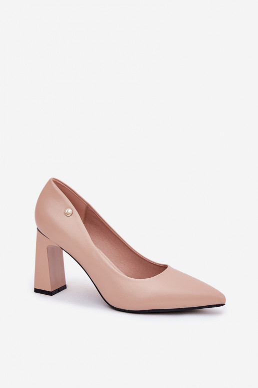 Elegant style heeled shoes Vinceza 62221 sand color