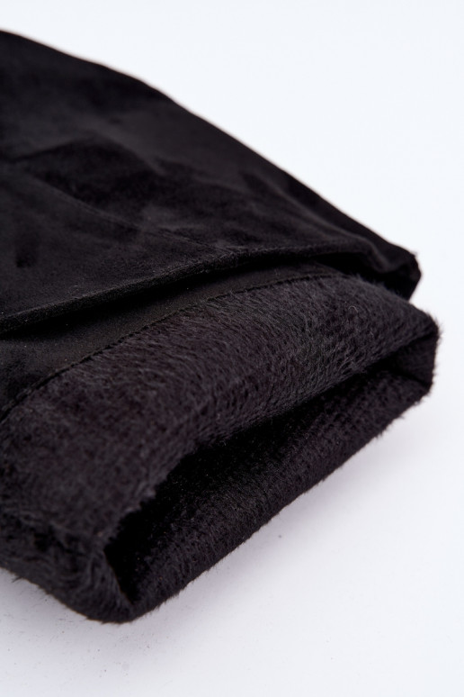 faux fur knee-high boots with ruffles and thin heels in black color Auretta