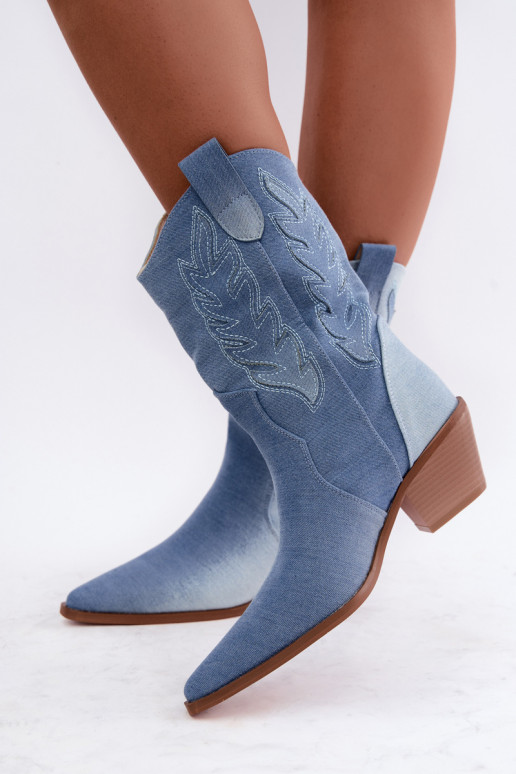 slip-on cowboy-style ankle boots with heels in denim fabric Ferelle