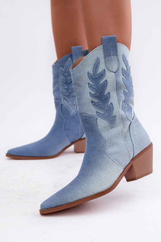 slip-on cowboy-style ankle boots with heels in denim fabric Ferelle