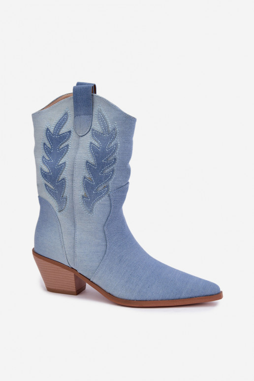 slip-on cowboy-style ankle boots with heels in denim fabric Ferelle