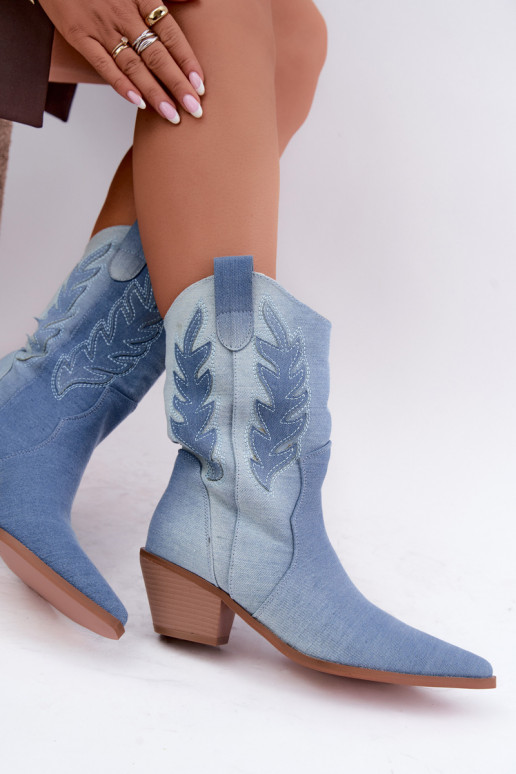 slip-on cowboy-style ankle boots with heels in denim fabric Ferelle