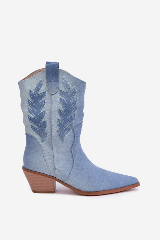 slip-on cowboy-style ankle boots with heels in denim fabric Ferelle