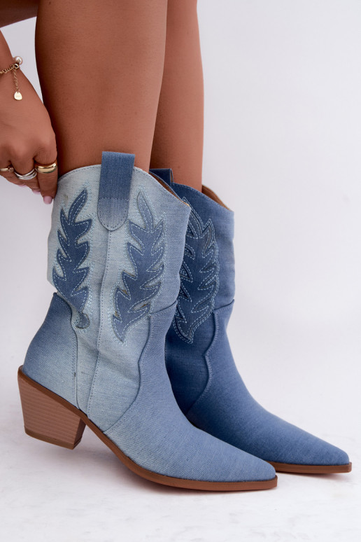 slip-on cowboy-style ankle boots with heels in denim fabric Ferelle