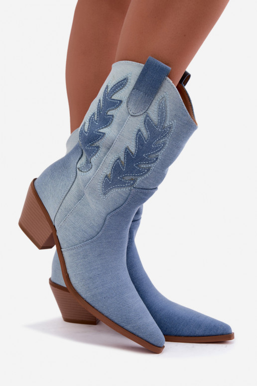 slip-on cowboy-style ankle boots with heels in denim fabric Ferelle