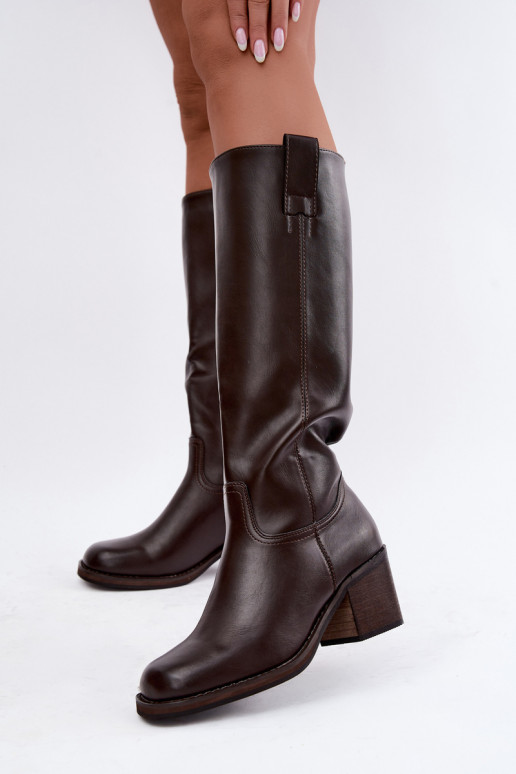 faux fur knee-high boots with heels in brown color Perrisa