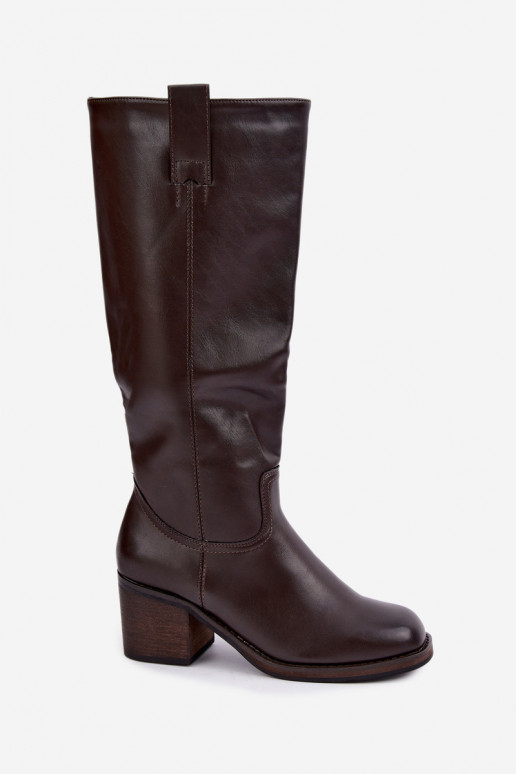 faux fur knee-high boots with heels in brown color Perrisa