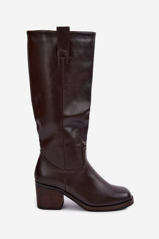 faux fur knee-high boots with heels in brown color Perrisa