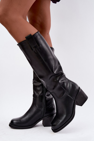 faux fur knee-high boots with heels in black color Perrisa