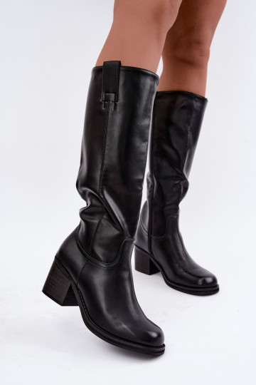 faux fur knee-high boots with heels in black color Perrisa 2