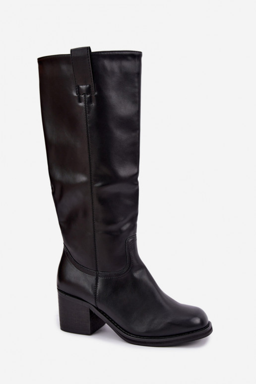 faux fur knee-high boots with heels in black color Perrisa