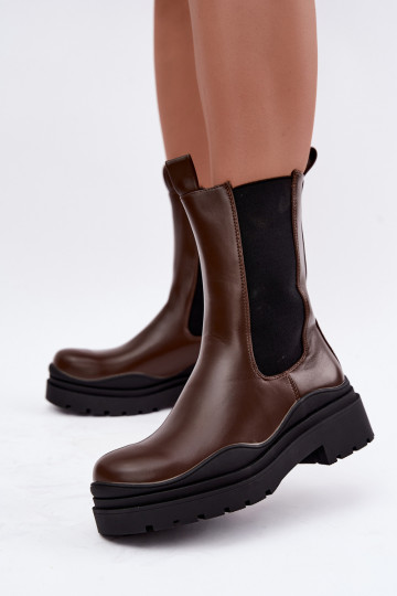 stylish faux fur ankle boots with platform in brown color Rissana