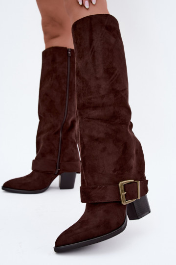 knee-high boots with heels and buckles in brown color Mirea