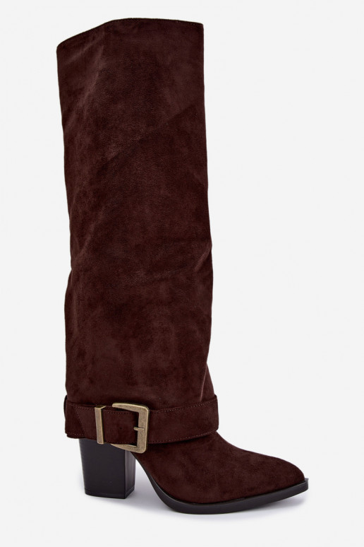 knee-high boots with heels and buckles in brown color Mirea